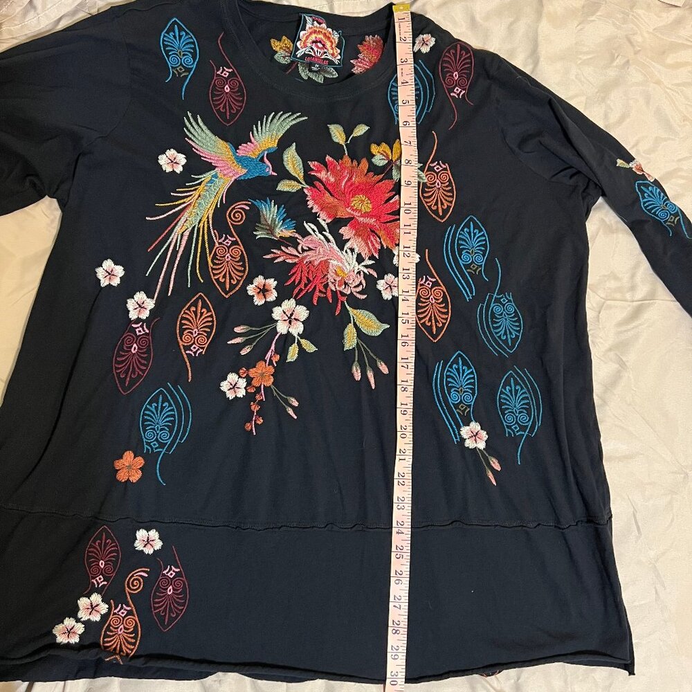 Johnny Was Colorful Floral Bird Embroidery Cotton Shirt Long Sleeve whimsigoth - Picture 6 of 14